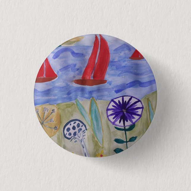 Red Sails & Flowers Round Badge (Front)