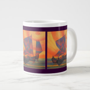 Red Sails in the Sunset Cubist Junk Abstract Large Coffee Mug