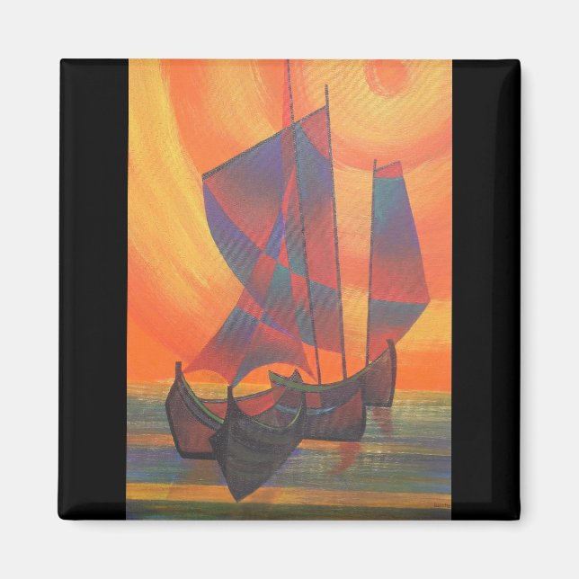 Red Sails in the Sunset Cubist Junk Abstract Magnet (Front)