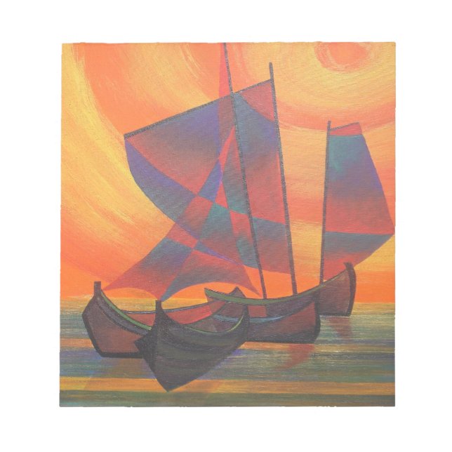 Red Sails in the Sunset Cubist Junk Abstract Notepad (Front)