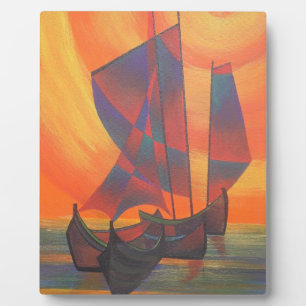 Red Sails in the Sunset Cubist Junk Abstract Plaque