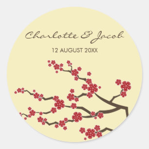 Red Sakura Cherry Blossoms Asian Wedding Sticker