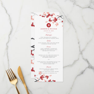 Red Sakura Double Happiness Chinese Wedding Menu