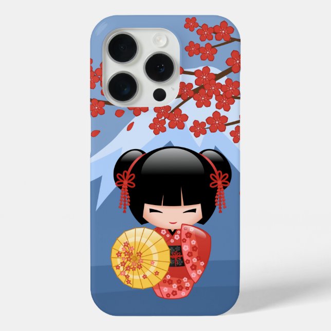 Red Sakura Kokeshi Doll - Cute Geisha Girl Case-Mate iPhone Case (Back)