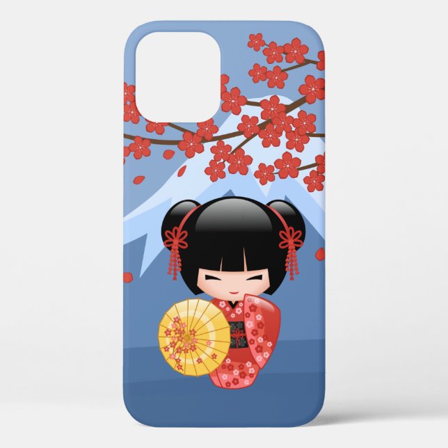 Red Sakura Kokeshi Doll - Cute Geisha Girl Case-Mate iPhone Case (Back)