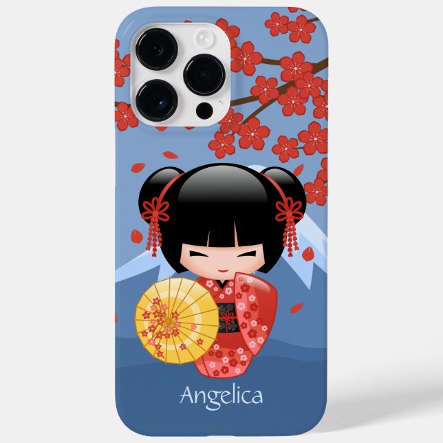 Red Sakura Kokeshi Doll - Cute Geisha Girl Case-Mate iPhone Case (Back)