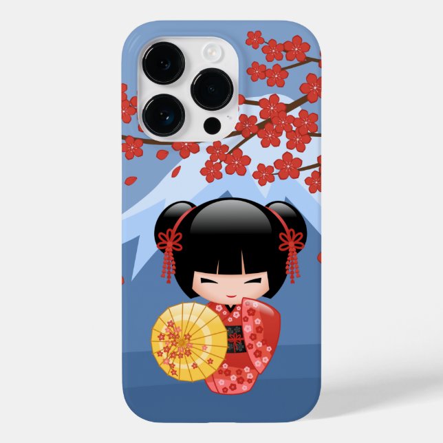 Red Sakura Kokeshi Doll - Cute Geisha Girl Case-Mate iPhone Case (Back)