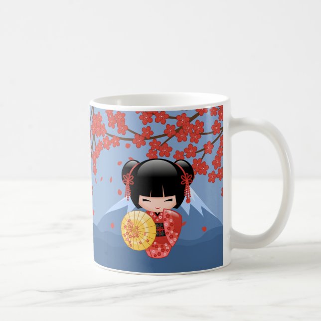 Red Sakura Kokeshi Doll - Cute Geisha Girl Coffee Mug (Right)