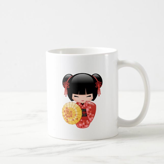 Red Sakura Kokeshi Doll - Cute Japanese Geisha Cof Coffee Mug (Right)
