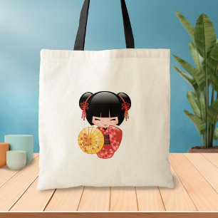 Red Sakura Kokeshi Doll - Japanese Geisha 2 Tote Bag