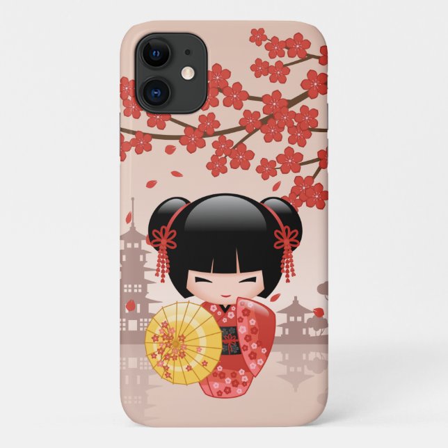 Red Sakura Kokeshi Doll - Japanese Geisha Case-Mate iPhone Case (Back)
