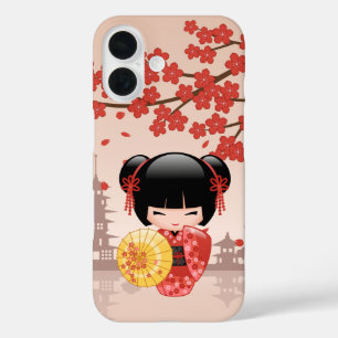 Red Sakura Kokeshi Doll - Japanese Geisha iPhone 16 Case