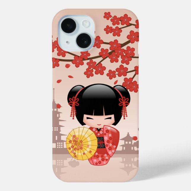 Red Sakura Kokeshi Doll - Japanese Geisha Case-Mate iPhone Case (Back)