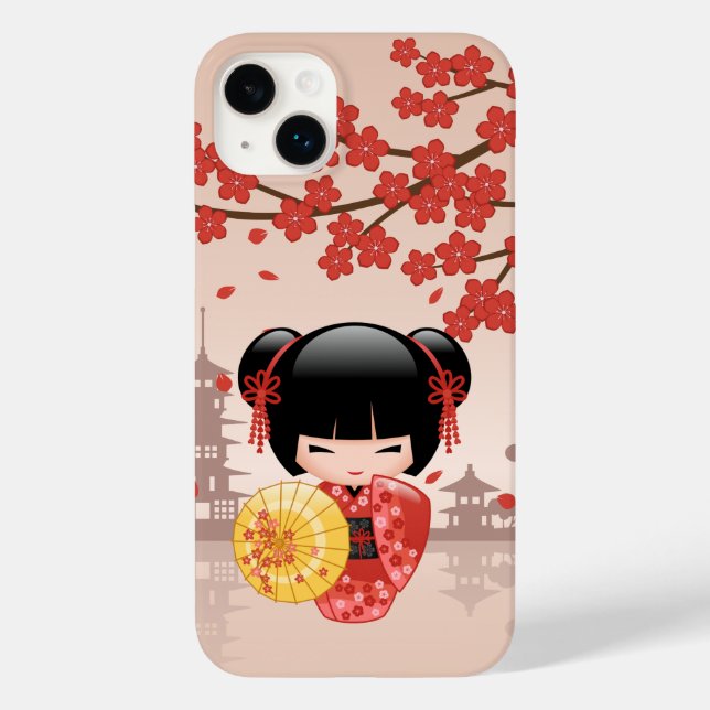 Red Sakura Kokeshi Doll - Japanese Geisha Case-Mate iPhone Case (Back)