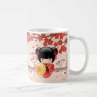 Red Sakura Kokeshi Doll - Japanese Geisha Coffee Mug