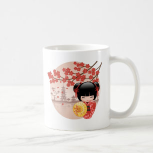 Red Sakura Kokeshi Doll - Japanese Geisha Coffee Mug