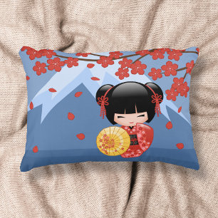 Red Sakura Kokeshi Doll - Japanese Geisha Decorative Cushion