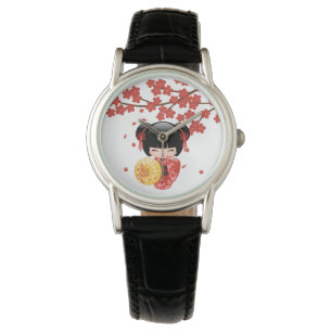 Red Sakura Kokeshi Doll - Japanese Geisha Girl Watch