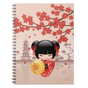 Red Sakura Kokeshi Doll - Japanese Geisha Notebook