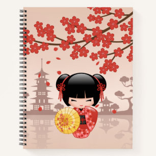 Red Sakura Kokeshi Doll - Japanese Geisha Notebook