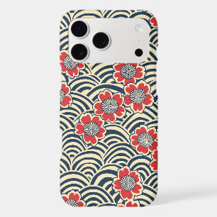 Red Sakura Navy Wave Cream Japanese Pattern