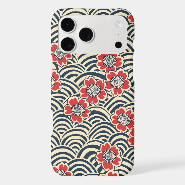 Red Sakura Navy Wave Cream Japanese Pattern (Back)