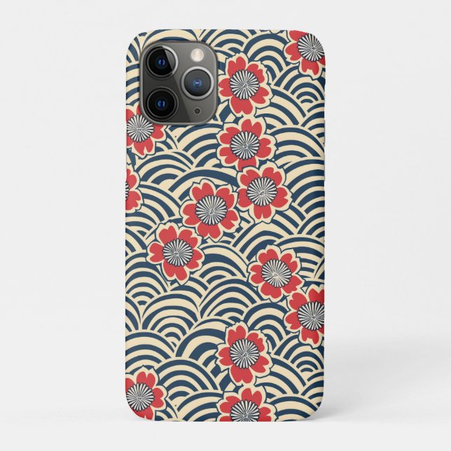 Red Sakura Navy Wave Cream Japanese Pattern Case-Mate iPhone Case (Back)