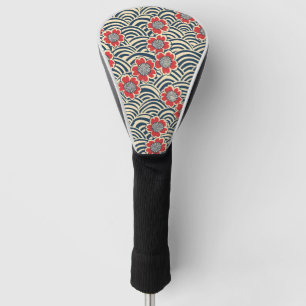 Red Sakura Navy Wave Cream Japanese Pattern Golf Head Cover