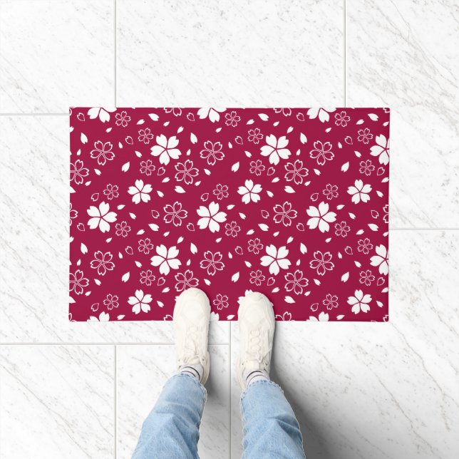 Red Sakura Pattern Doormat (Indoor)