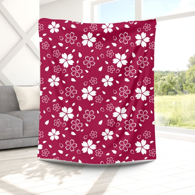 Red Sakura Pattern Fleece Blanket (Creator Uploaded)