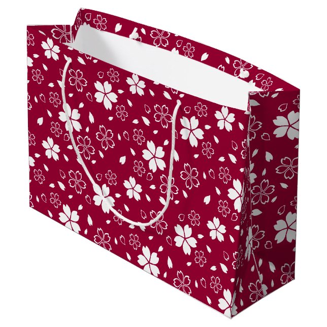 Red Sakura Pattern Large Gift Bag (Back Angled)