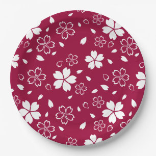 Red Sakura Pattern Paper Plate