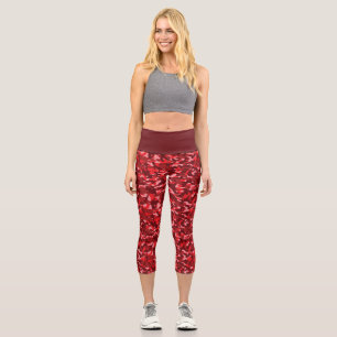 Red Salmon Camouflage Capri Leggings