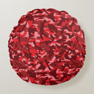Red Salmon Camouflage Round Cushion