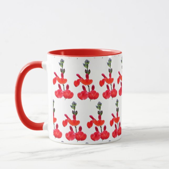 Red Salvia Flowers Mug (Left)