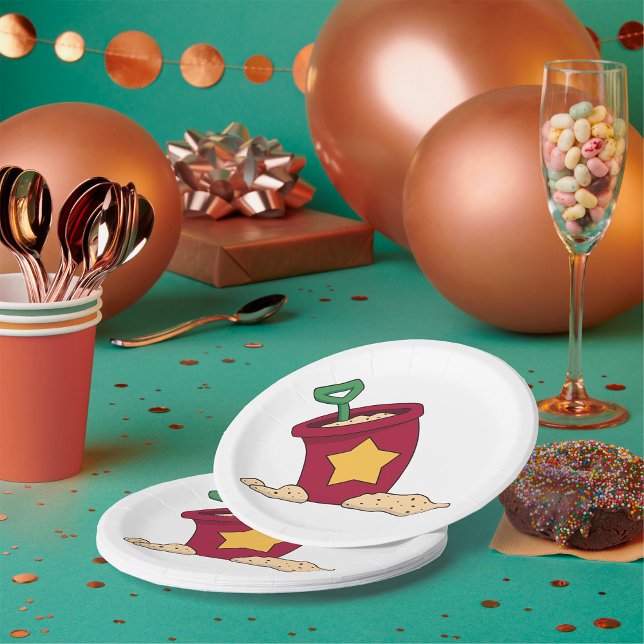 Red Sand Bucket with Star and Shovel Paper Plate (Creator Uploaded)