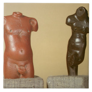 Red sandstone male torso and grey sandstone dancer ceramic tile