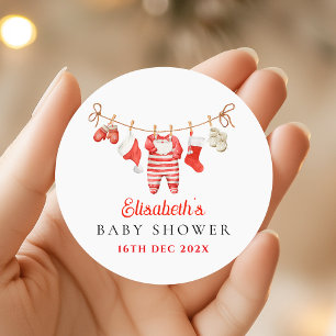 Red Santa Baby Baby Shower Classic Round Sticker