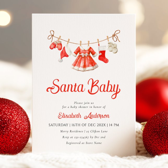 Red Santa Baby Baby Shower Invitation (Creator Uploaded)