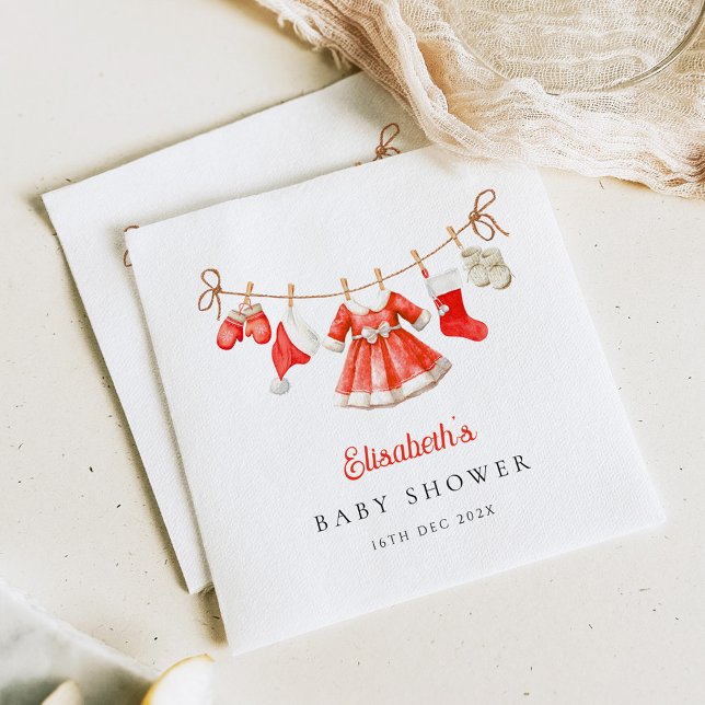 Red Santa Baby Baby Shower Napkin (Creator Uploaded)