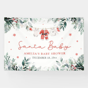 Red Santa Baby Christmas Baby Clothes Baby Shower Banner
