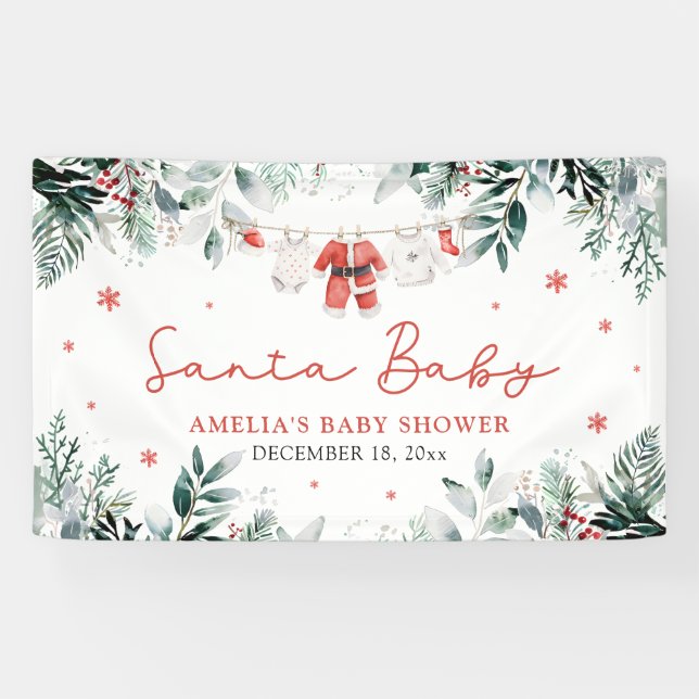 Red Santa Baby Christmas Baby Clothes Baby Shower Banner (Horizontal)