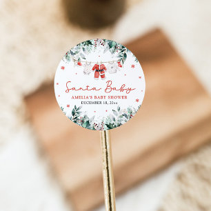 Red Santa Baby Christmas Baby Clothes Baby Shower Classic Round Sticker