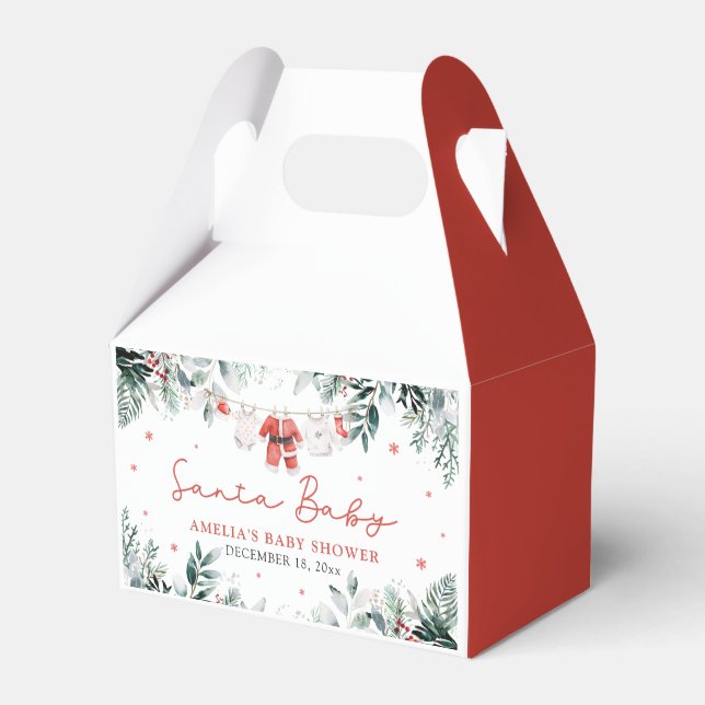 Red Santa Baby Christmas Baby Clothes Baby Shower Favour Box (Front Side)