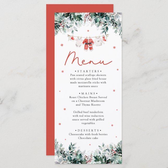 Red Santa Baby Christmas Baby Clothes Baby Shower Menu (Front/Back)