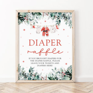Red Santa Baby Christmas Baby Shower Diaper Raffle Poster