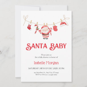 Red Santa Baby Christmas Baby Shower Invitation