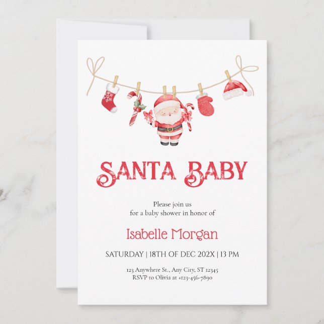 Red Santa Baby Christmas Baby Shower Invitation (Front)