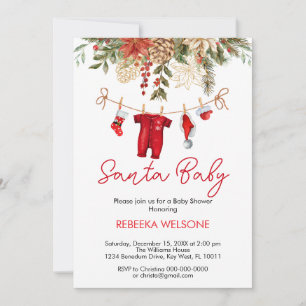Red santa baby christmas baby shower invitation