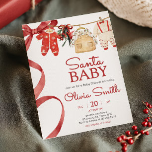 Red Santa Baby Christmas Baby Shower  Invitation